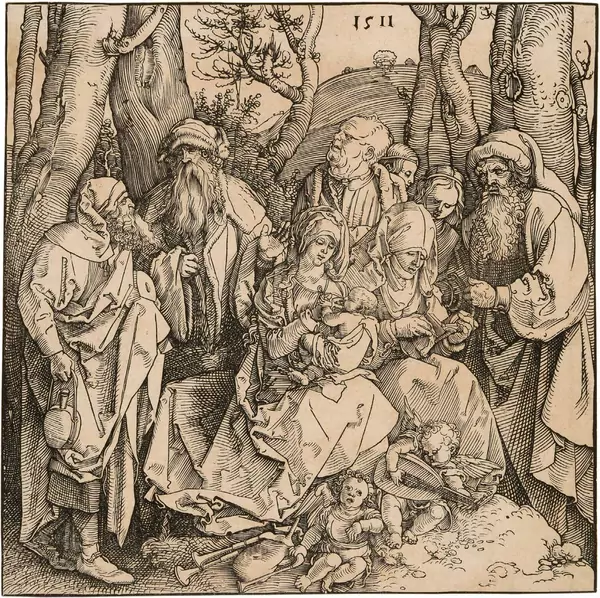 Albrecht Dürer — Die Heilige Sippe mit zwei musizierenden Engelknaben — Galerie Kornfeld