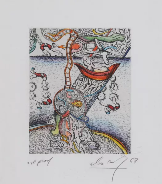 Alex Sadkowsky — 4 Blätter: Ohne Titel; Schlittschuhläuferin, 1963; Ohne Titel, 1967; Ohne Titel, 1983