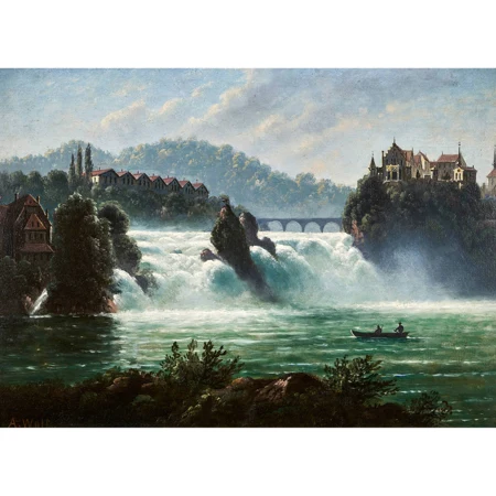 Der Rheinfall bei Neuhausen mit Schloss Laufen und Eisenbahnbrücke
