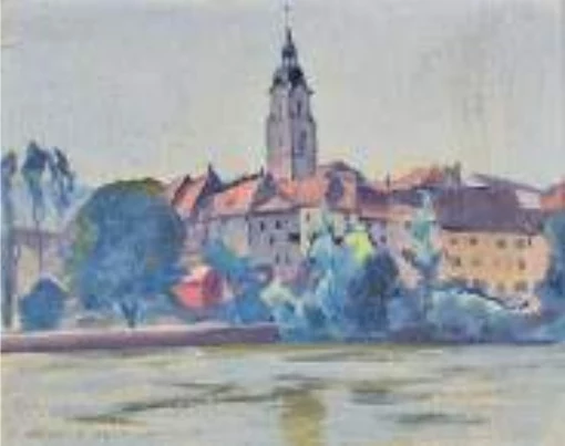 alexandre benois di stetto — Village suisse au bord d'un fleuve
