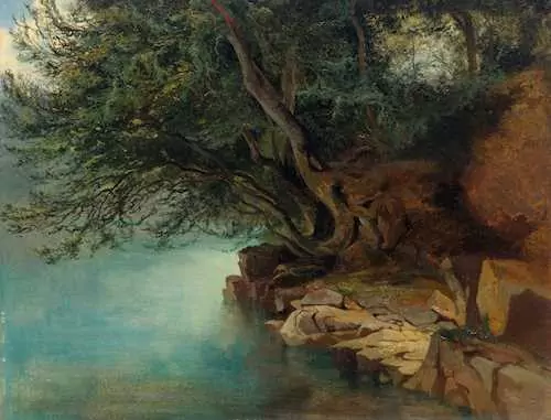 ALEXANDRE CALAME — Bord de lac et branches pliées vers l'eau. Circa 1852. — Koller Auktionen