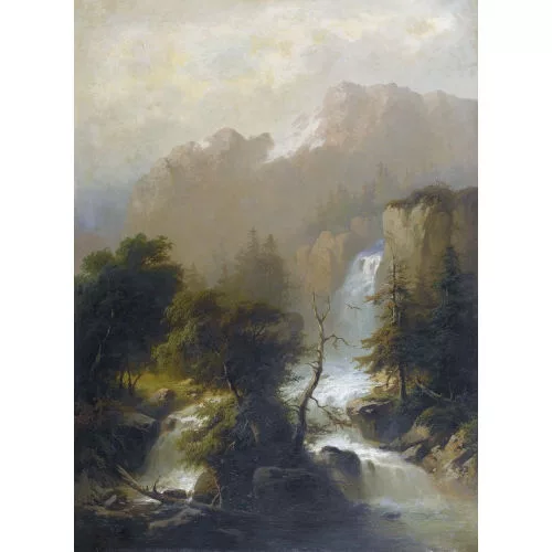 Alexandre Calame — "Berglandschaft mit Wasserfall".