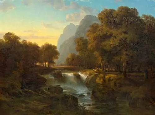 ALEXANDRE CALAME — A wooded mountain landscape with stream. 1847. — Koller Auktionen