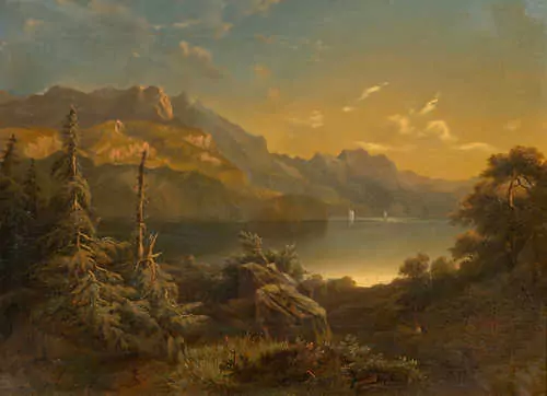 ALEXANDRE CALAME — Lake Brienz, viewed from Bödeli near Bönigen. Circa 1845. — Koller Auktionen