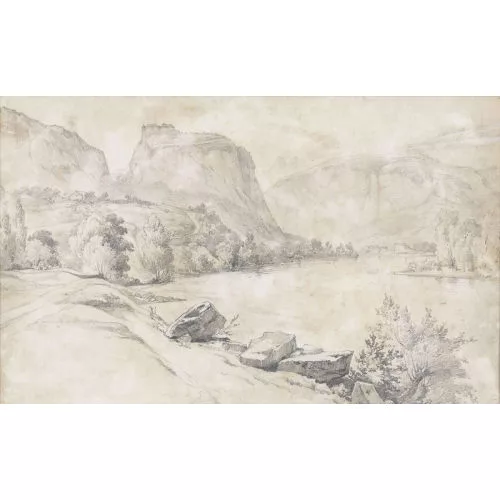 Alexandre Calame — Flusslandschaft mit Bergen.