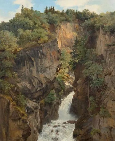 ALEXANDRE CALAME — Torrent dans une gorge, arbres / Reichenbachfall. Um 1850. — Koller Auktionen