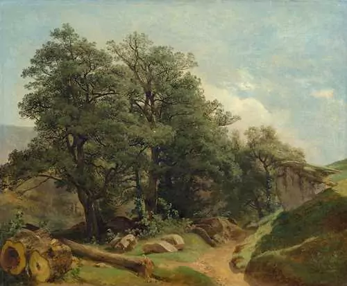 ALEXANDRE CALAME — Bouquet de chênes sur une pente au bord d’un chemin. 1845–1850. — Koller Auktionen