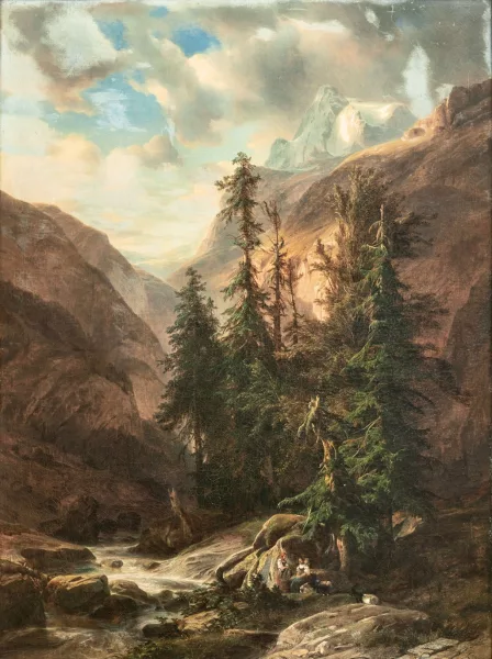 Alexandre Calame — Alpine Landschaft mit Tannen und Bergbach