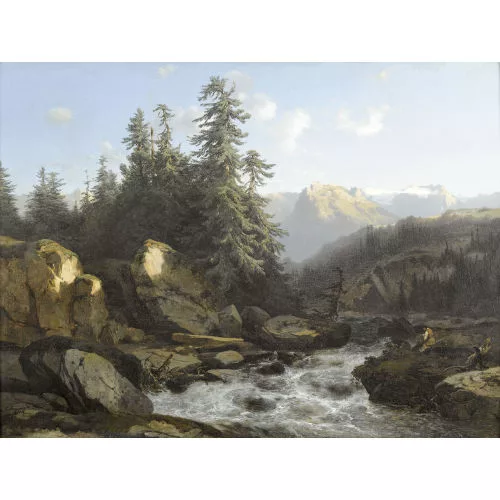 Alexandre Calame — Gebirgslandschaft mit Bergbach und Urirotstock.