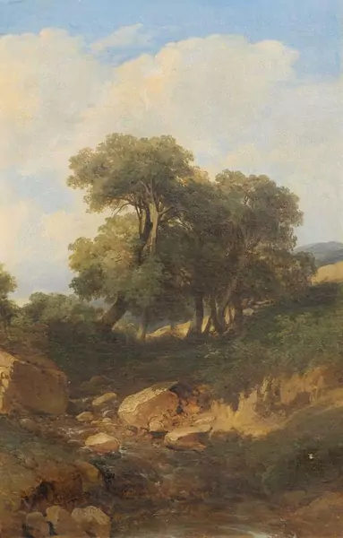 ALEXANDRE CALAME — Landschaft mit Bach und Bäumen. — Koller Auktionen