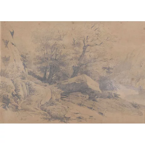 Alexandre Calame — Landschaftspartie mit Baumgruppe.