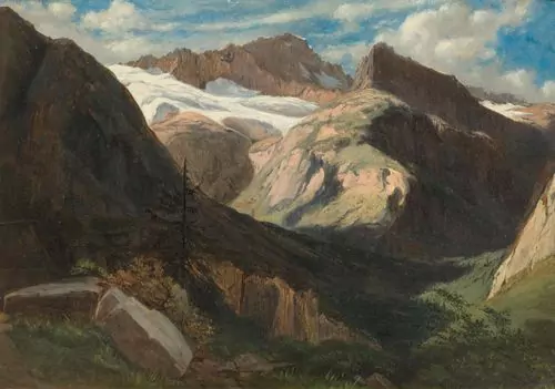 ALEXANDRE CALAME — Blick von der Prechalp auf das Tanzbödeli und das Tschingelhorn mit dem Schmadrigletscher - "Paysage de montagne avec glacier". 1857-1862. — Koller Auktionen