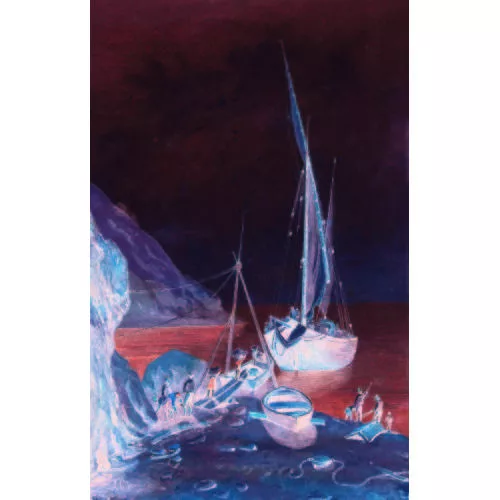 Alexandre Calame — Uferpartie mit Segelschiff.