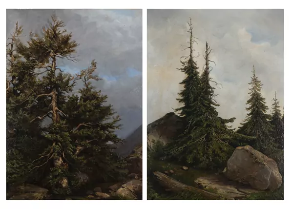 Alexandre CALAME (1810-1864), attribué à, "Paysages Alpestres", paire d'huile — DognyAuction