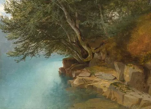 ALEXANDRE CALAME — Bord de lac et branches pliées vers l'eau. Um 1852. — Koller Auktionen