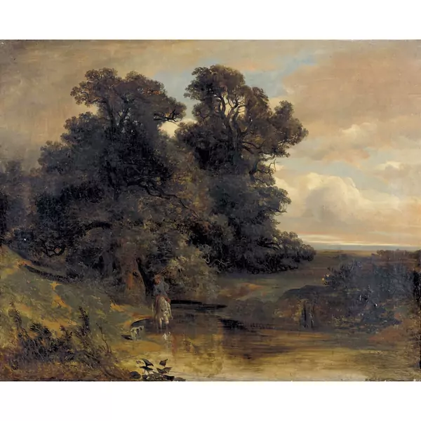 Bachlandschaft mit Reiter