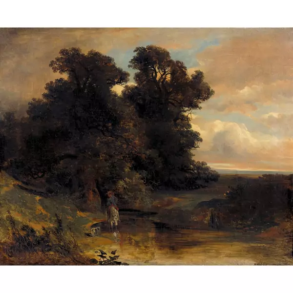 Bachlandschaft mit Reiter