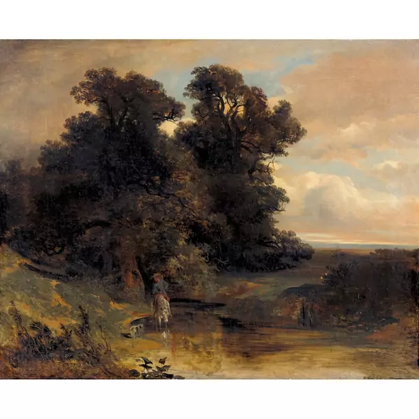 Bachlandschaft mit Reiter