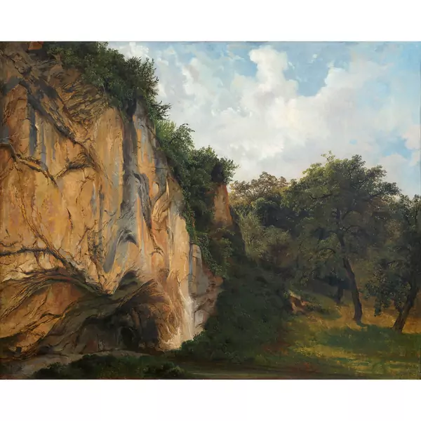 Sommerlandschaft mit Felswand und Bach