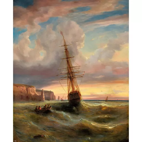 Segelschiff vor felsiger Küste