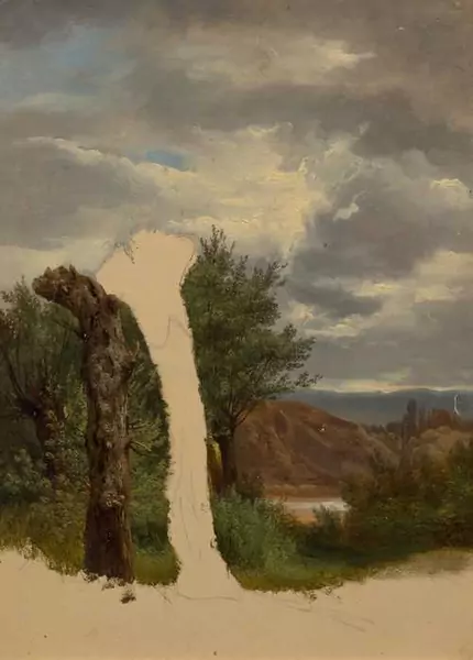 CALAME, ALEXANDRE — Arbres, montagne et eau. Circa 1850. — Koller Auktionen