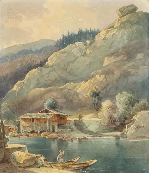 ALEXANDRE CALAME — Flusslandschaft mit zwei Booten. — Koller Auktionen