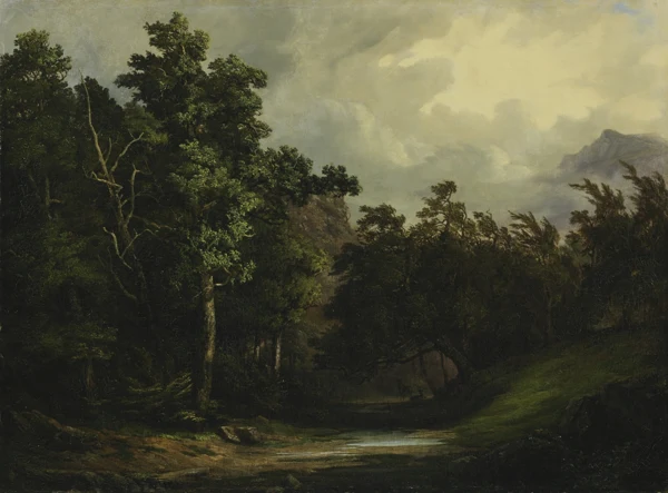Alexandre Calame — Intérieur de forêt avec deux cerfs
