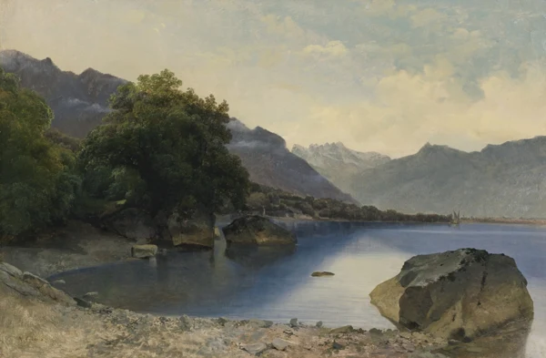 Alexandre Calame — Petite baie du lac Léman près de Chillon, les Dents du midi en arrière-plan