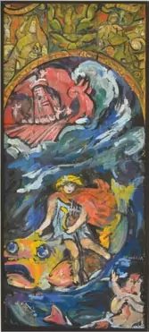 Orphée et allégories de la médecine et des sciences, projet de vitrail (probablement pour le vitrail des figures, aula de l’Université de Genève)