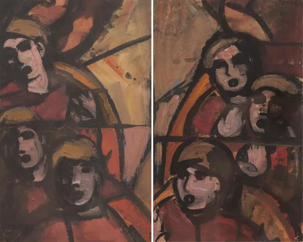Alexandre Cingria (1879-1945), "Trois personnages à gauche" & "Trois personnages à droite" — DognyAuction