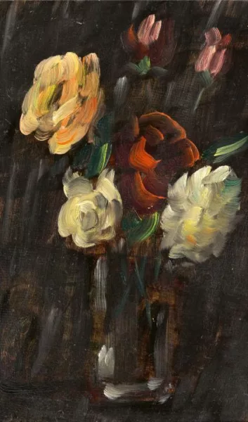 Alexej von Jawlensky — Großes Stillleben: Stillleben auf schwarzem Hintergrund, helles Glas mit rosa und roten Rosen