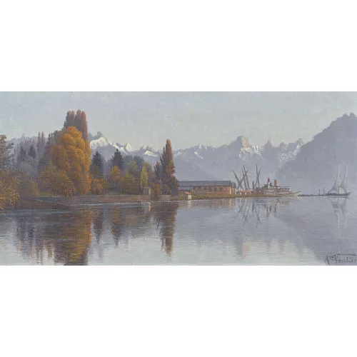 Alexis Vautier — Herbstliche Uferpartie am Genfersee.