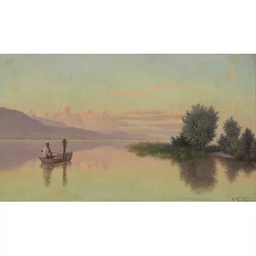 Abendliche Stimmung am Genfersee mit Ruderer