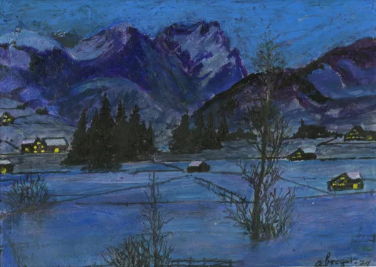 Alfred Broger — Winterabend bei Eggerstanden-Moos, 1979