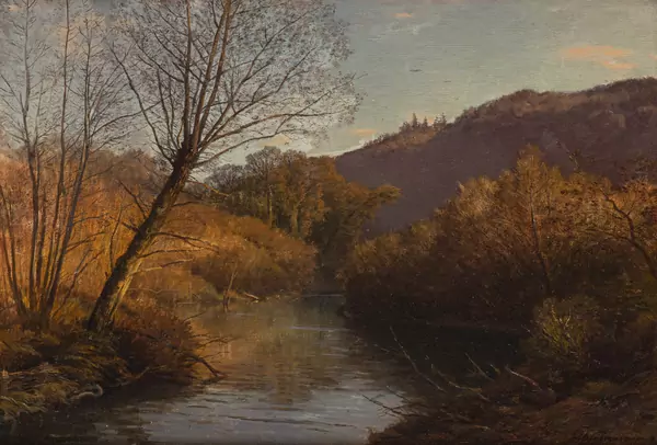 Alfred CHAVANNES (1836-1894), "Paysage fluvial automnal", huile sur toile — DognyAuction