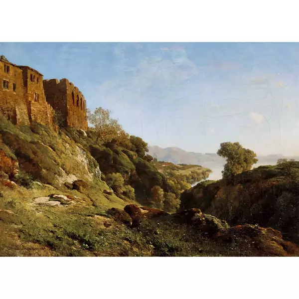 Sommerlandschaft mit Festungsanlage und Bucht