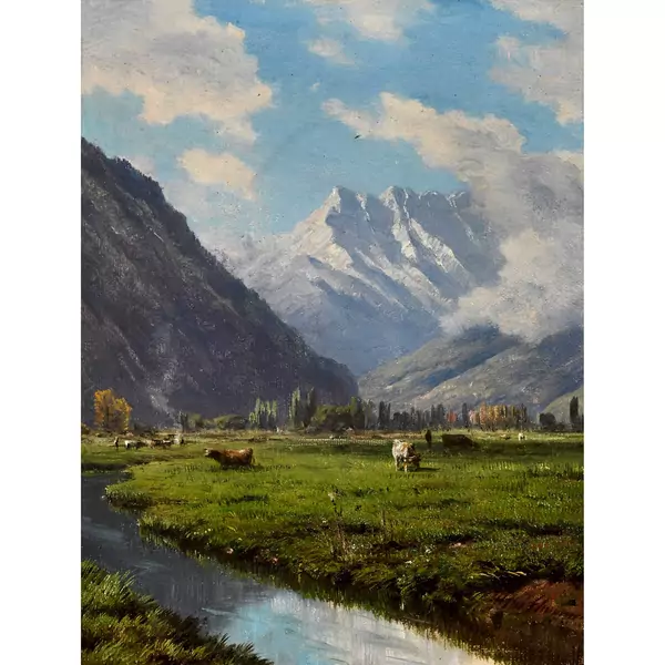 Weidende Kühe mit Blick auf die Dents-du-Midi