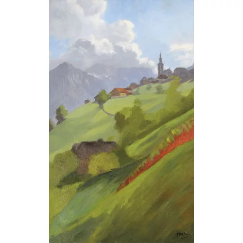 Alfred Foretay — Sonnnige Dorfpartie bei Champéry.