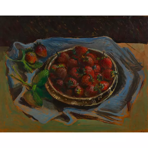 Stillleben mit Erdbeeren in Keramikschale