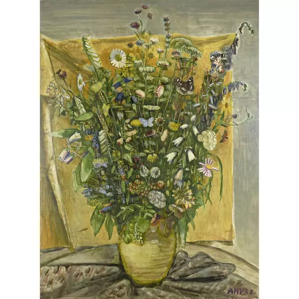 Alfred Heinrich Pellegrini — Feldmaien Sommerflor auf gelbem Tuch — Galerie Kornfeld