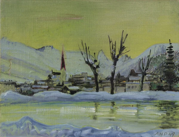 Alfred Heinrich Pellegrini — Blick über den Curlingplatz des Hotel Belvedere (Davos), 1949