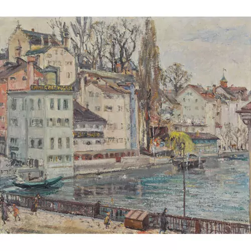 Blick von der Zürcher Rathausbrücke gegen die Schipfe