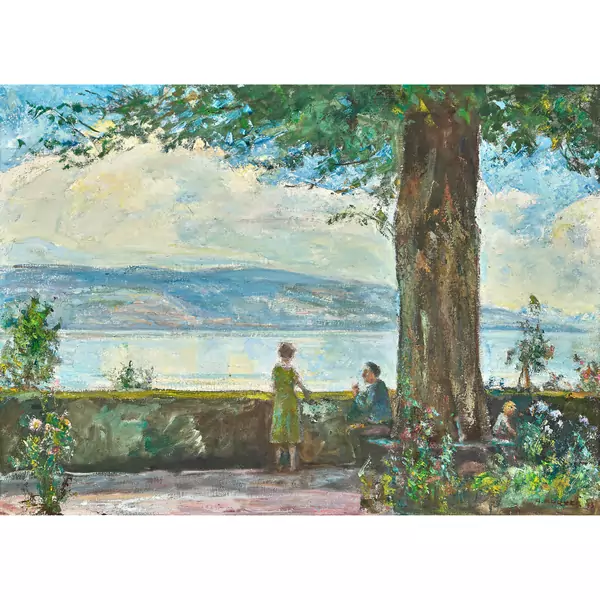 Auf der Baumbank an der Seepromenade