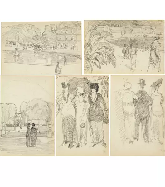 Alfred Marxer — Sammelnummer von 5 Szenen aus dem Jardin du Luxembourg, Paris — Galerie Kornfeld