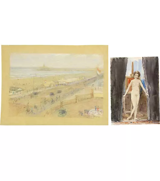 Alfred Marxer — Am Strand von Scheveningen. - Akt im Atelier — Galerie Kornfeld