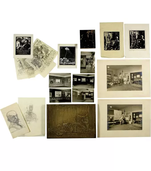 Alfred Marxer — Sammelnummer von Fotografien, Entwürfen, Druckstöcken, Holzschnitten und Entwurfsskizzen — Galerie Kornfeld