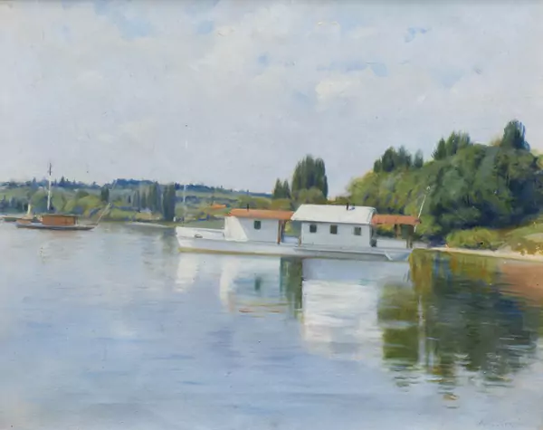 Alfred REHFOUS (1860-1912), "Barque sur le Lac au Creux de Genthod", Huile — DognyAuction
