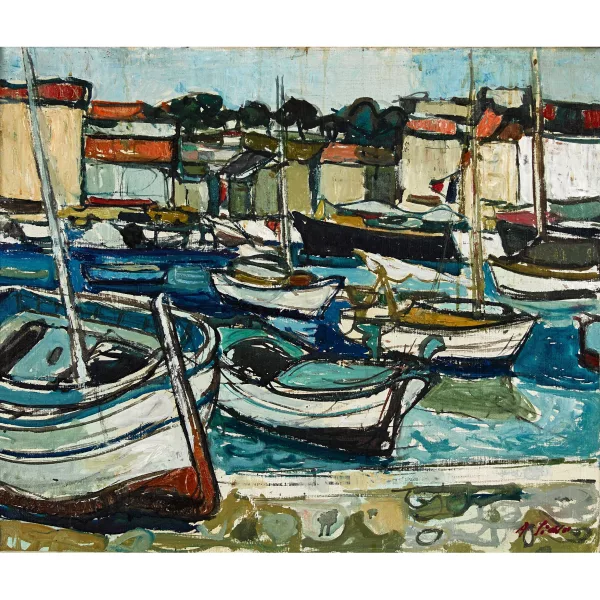 Alfred Sidler — Hafenpartie mit Segelbooten.