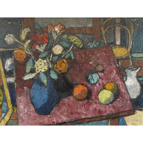 Alfred Sidler — Stillleben mit Blumenstrauss und Früchten.