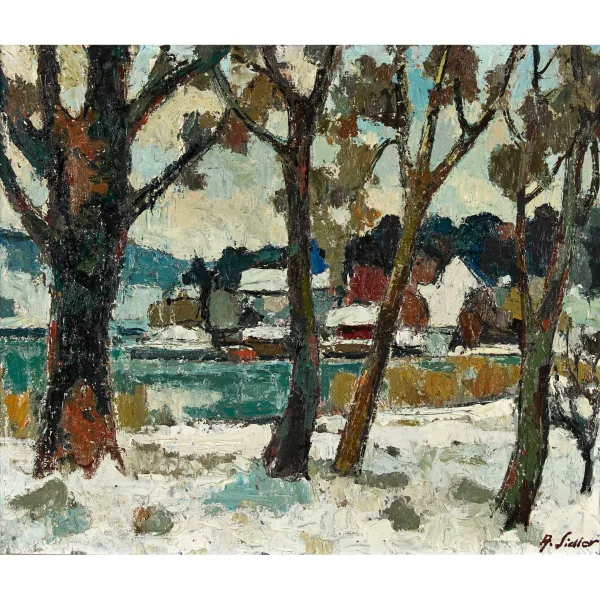 Alfred Sidler — Winterlandschaft mit kleinem See.